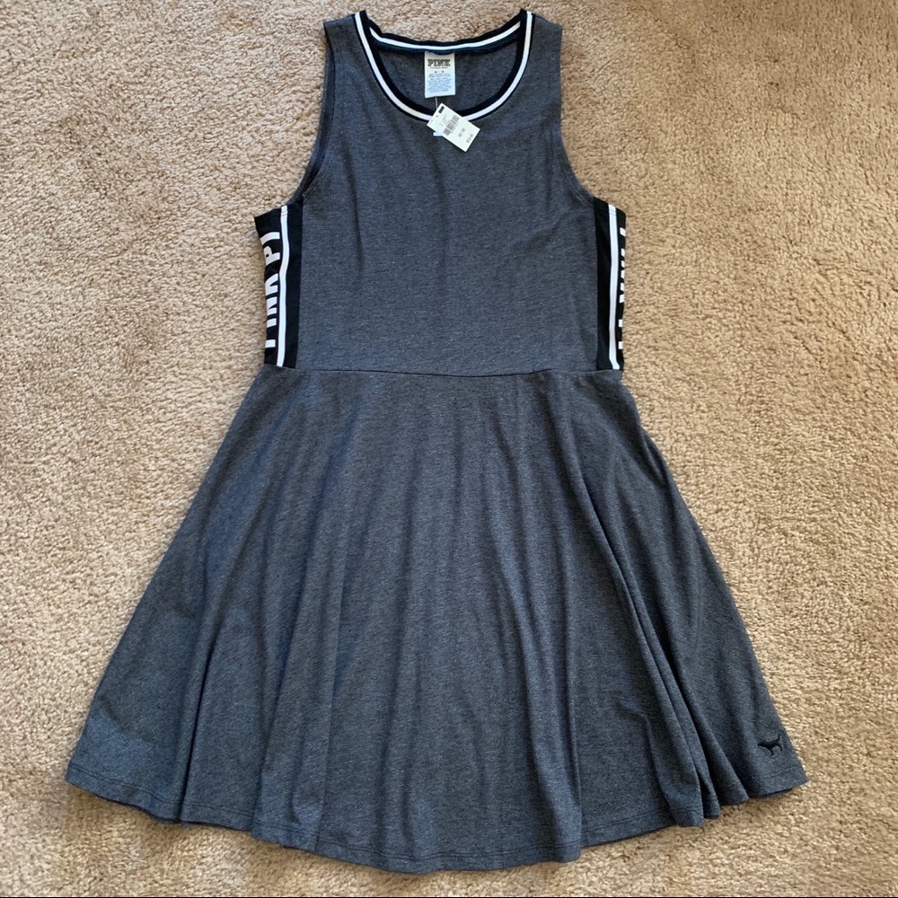NWT VS PINK grey with pink logo skater dress Sz M